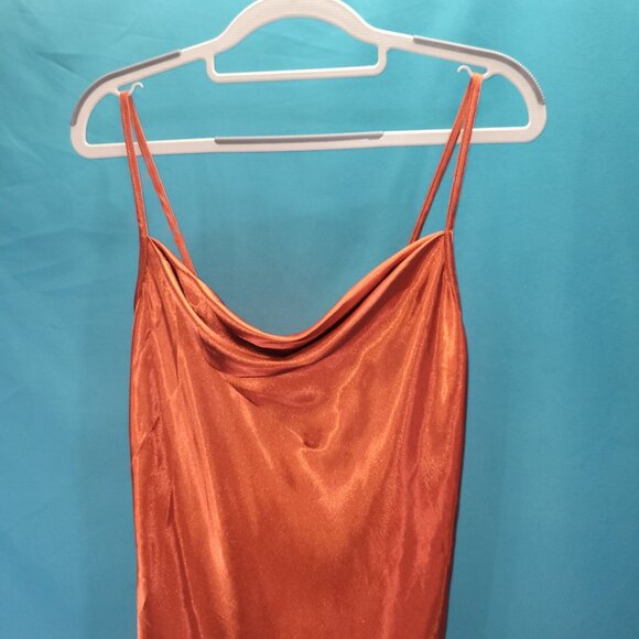 Satin Rust Orange Slip Dress For Women - Bebe - S - Picture 2 of 9